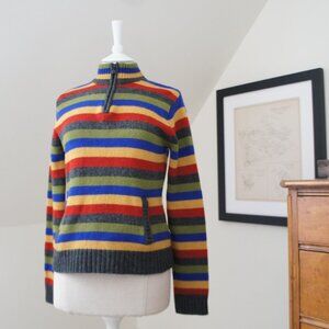 Vintage 90's Stripe Multi Color Mock Neck 1/4 Zip Sweater by Twik Size Large